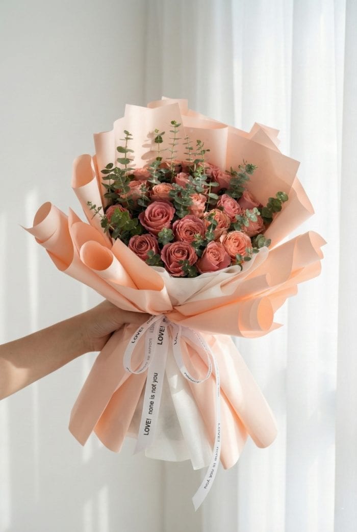دسته گل رز و اوکالیپتوس کد 3017 - Image 1
